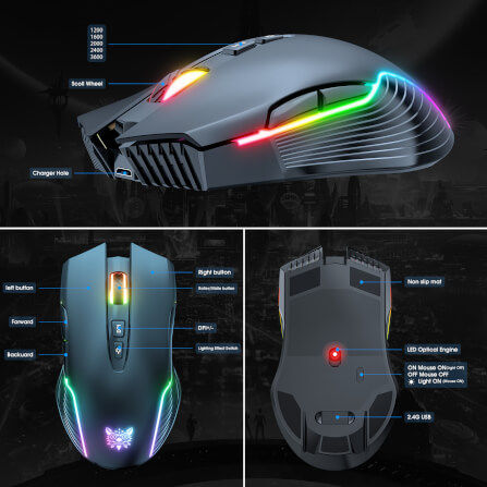 เมาส์เกมมิ่งไร้สาย ONIKUMA MIZU WIRELESS GAMING MOUSE - สีดำ_7